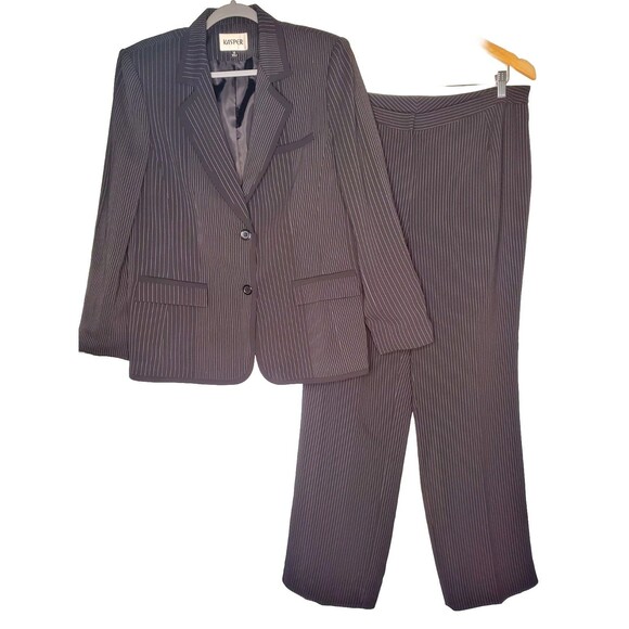 Kasper Suit Black With White Pin Stripe Size 14 - Picture 1 of 5